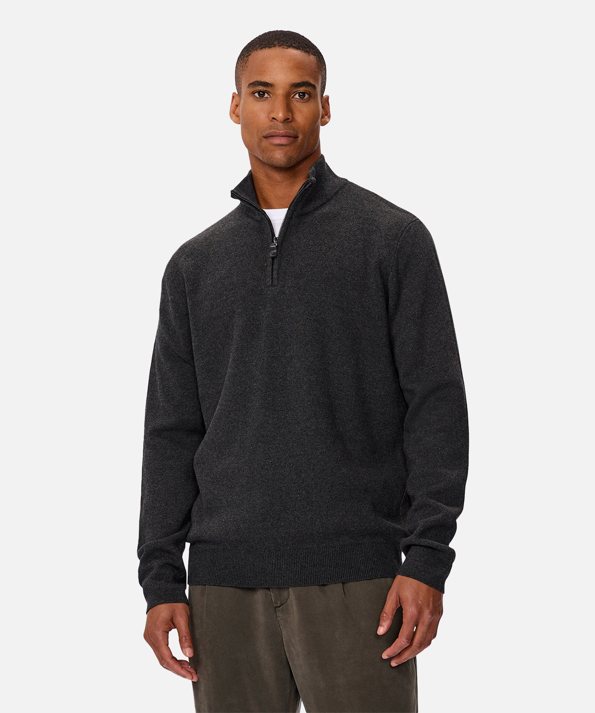 The Lakewood Zip Neck Knit - Charcoal – Industrie US