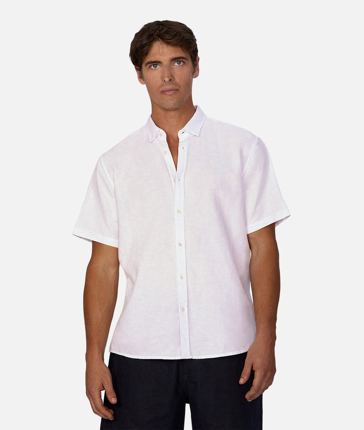 The Tennyson Linen Blend Short Sleeve Shirt - White