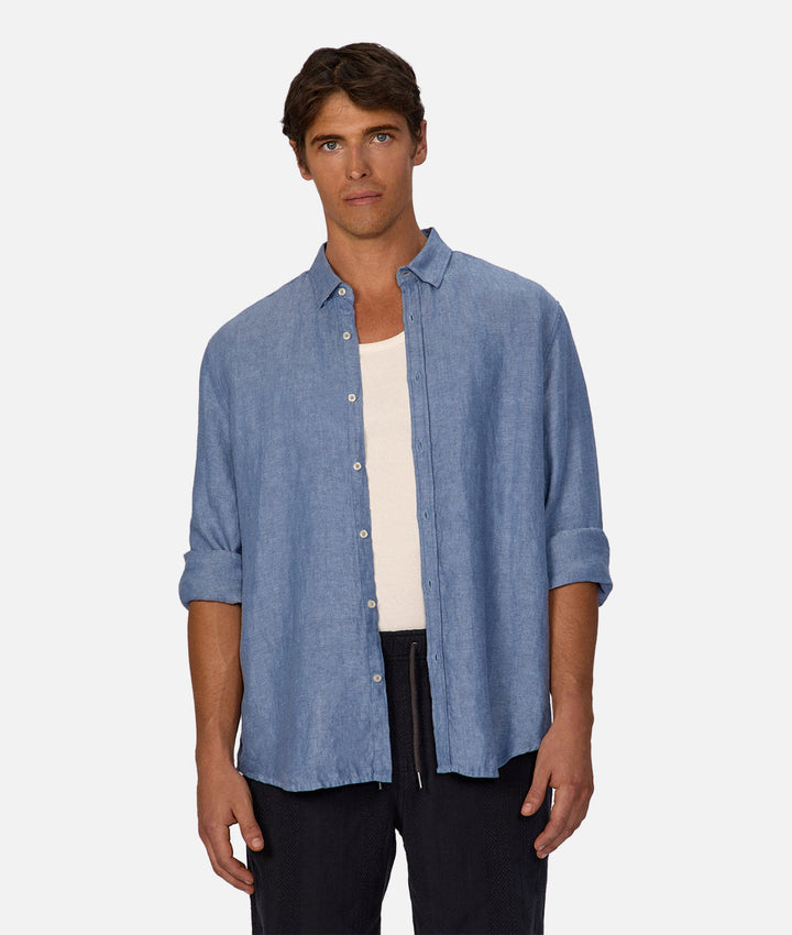The Trinidad Linen Blend Long Sleeve Shirt - Dk Chambray 24
