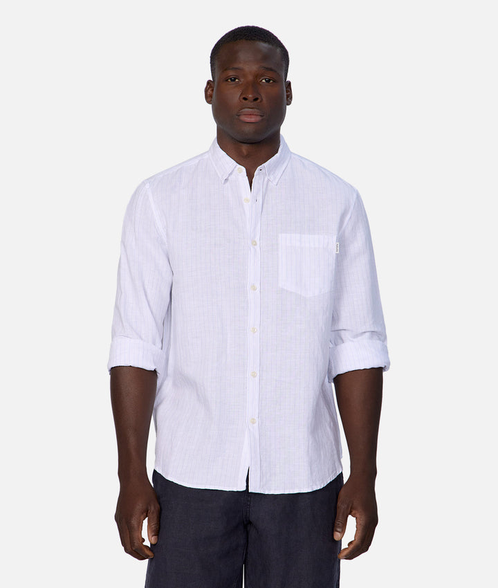 The Napoli Linen Long Sleeve Shirt - White Light Blue