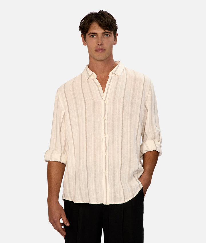 The Bolzano Linen Long Sleeve Shirt - Off White/Stone