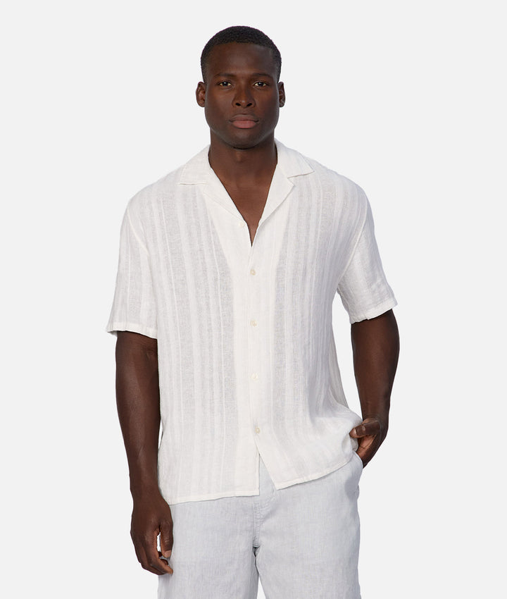 The Catanza Stripe Short Sleeve Linen Shirt - White