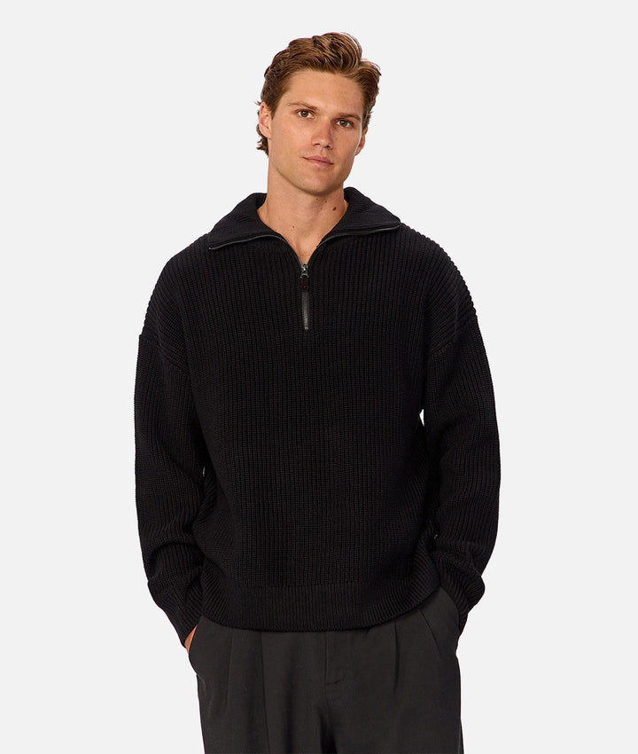 The Westchester Quarter Zip Sweater - Black