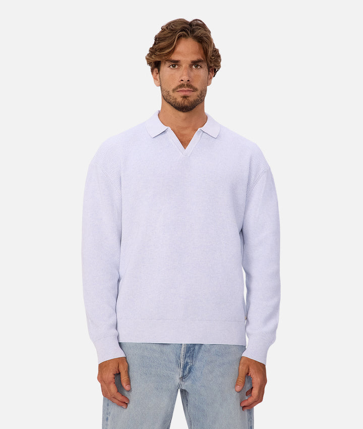 The New England Polo Sweater - Lt Blue Marle