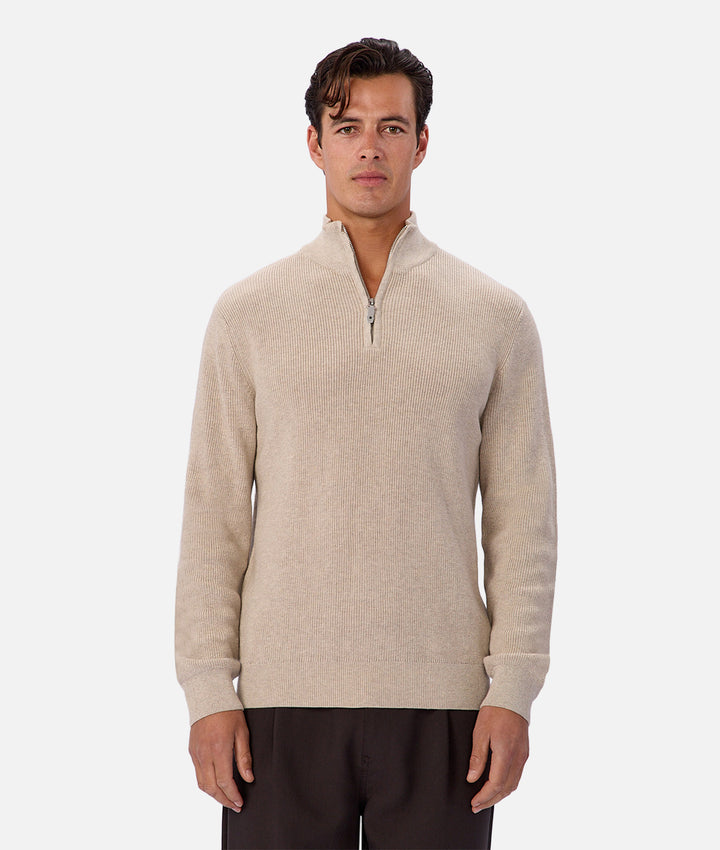 The New England Zip Neck Knit - Grain M 26