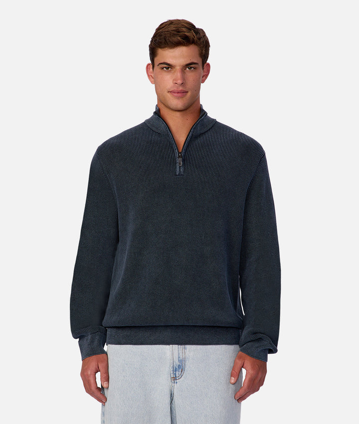 The New England Wash Zip Neck - Acid Navy