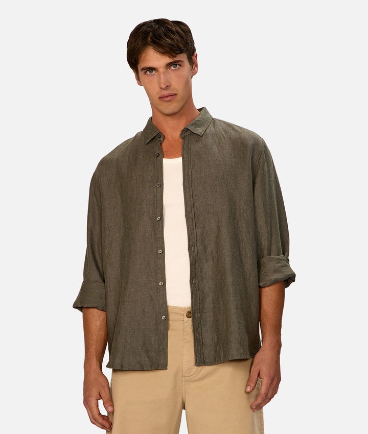 The Trinidad Linen Blend Long Sleeve Shirt - Shamrock