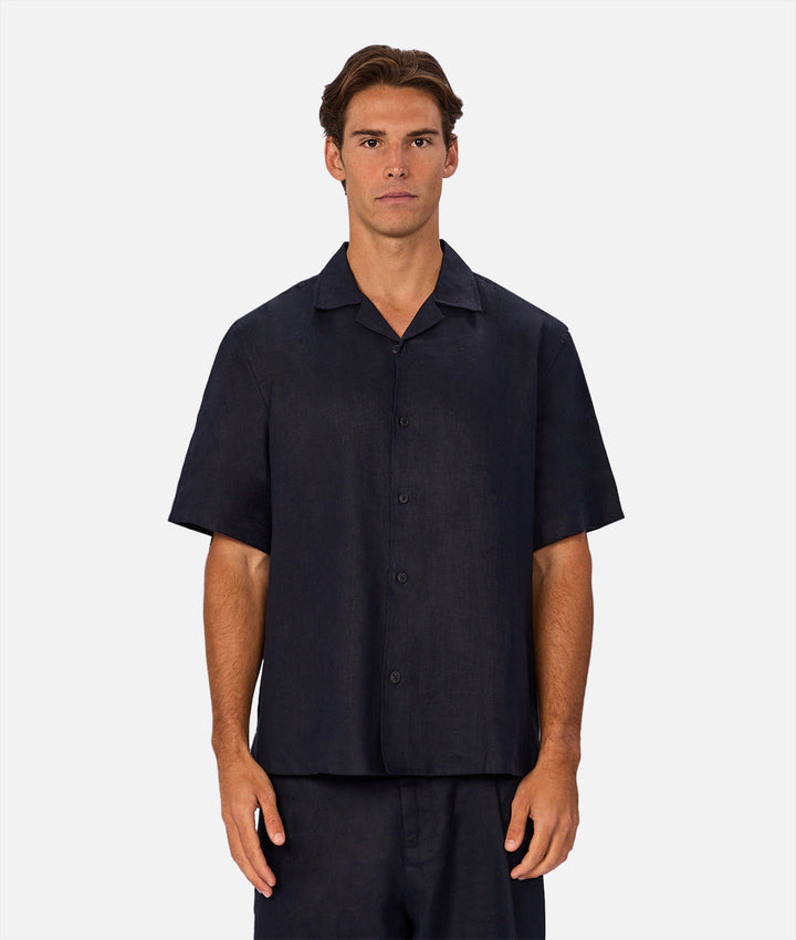 The Lusso Linen Short Sleeve Shirt - Ink