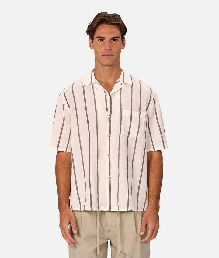 The Mulholland Short Sleeve Shirt - Off White / Olive