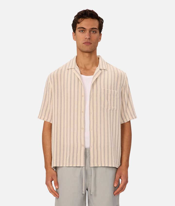The Cresta Short Sleeve Shirt - Off White / Blue