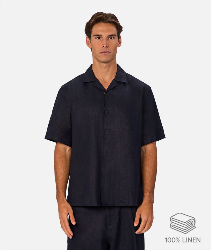 The Lusso Linen Short Sleeve Shirt - Ink